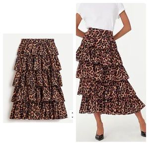 NWT J.Crew tiered ruffle midi skirt in leopard